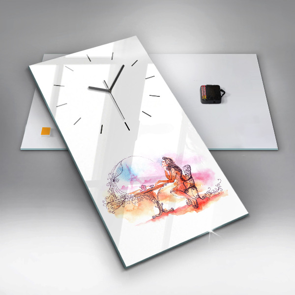 Modern vertical wall clock Woman drinking tea
