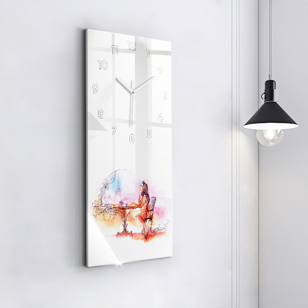 Modern vertical wall clock Woman drinking tea