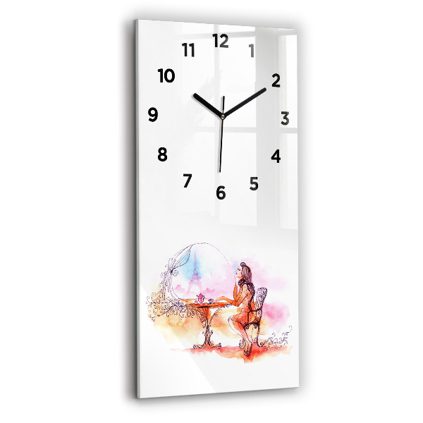 Modern vertical wall clock Woman drinking tea