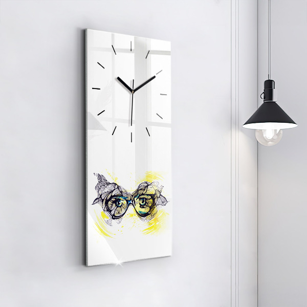 Modern vertical wall clock Eyes with glasses