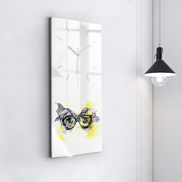 Modern vertical wall clock Eyes with glasses