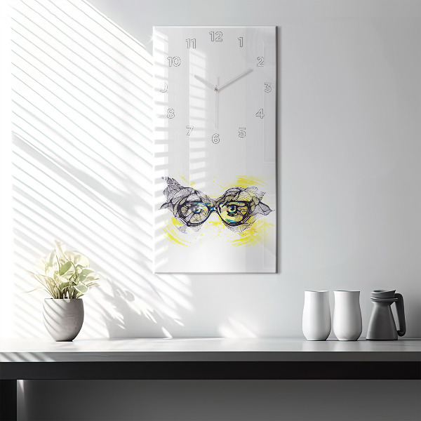 Modern vertical wall clock Eyes with glasses