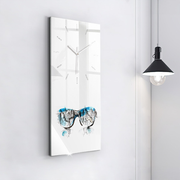 Modern vertical wall clock City in glasses