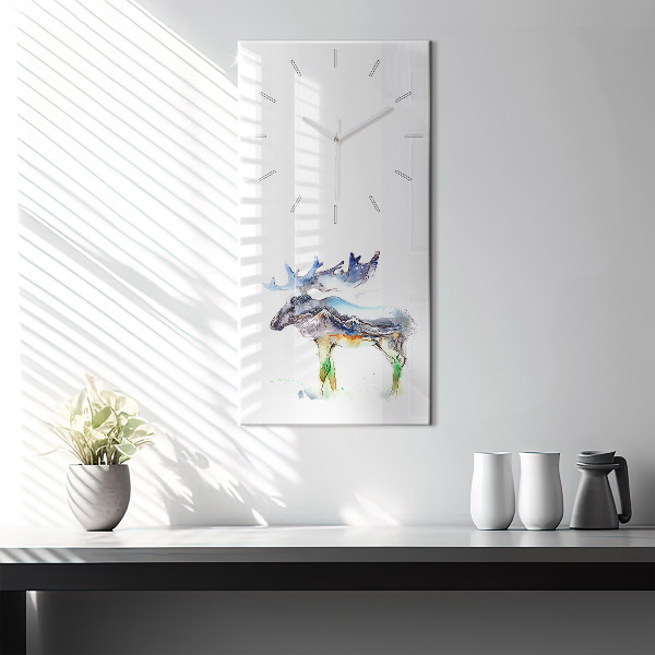 Modern vertical wall clock Moose and Mountain Landscape