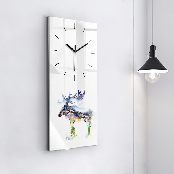 Modern vertical wall clock Moose and Mountain Landscape