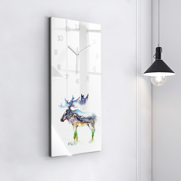 Modern vertical wall clock Moose and Mountain Landscape