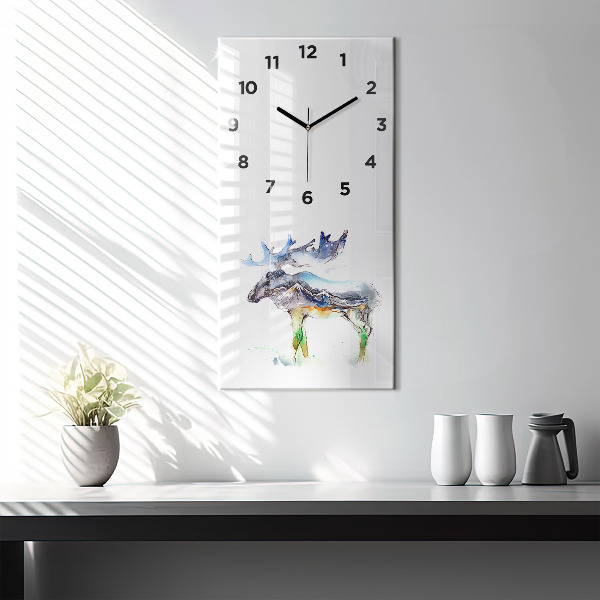 Modern vertical wall clock Moose and Mountain Landscape