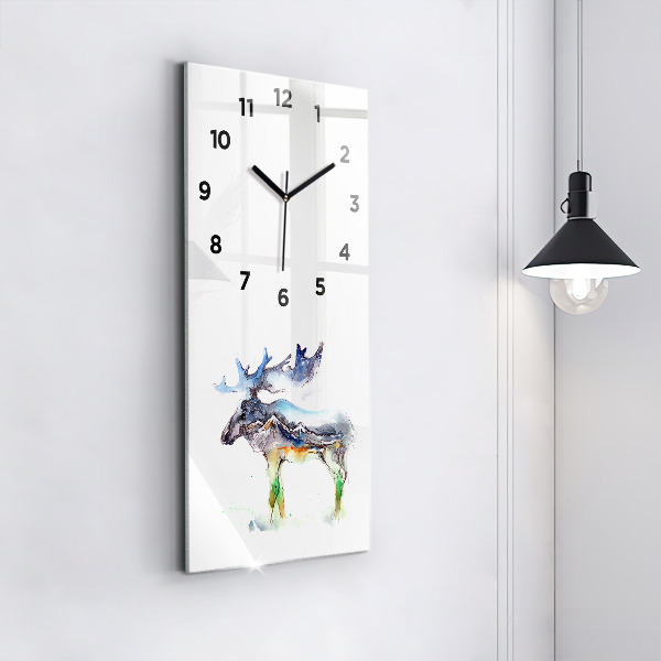 Modern vertical wall clock Moose and Mountain Landscape