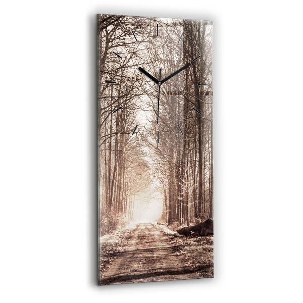 Modern vertical wall clock Forest path in sepia