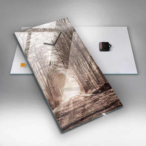 Modern vertical wall clock Forest path in sepia