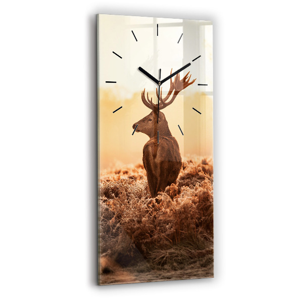 Modern vertical wall clock Deer at sunrise