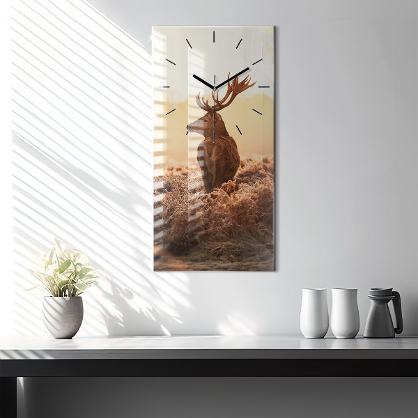 Modern vertical wall clock Deer at sunrise