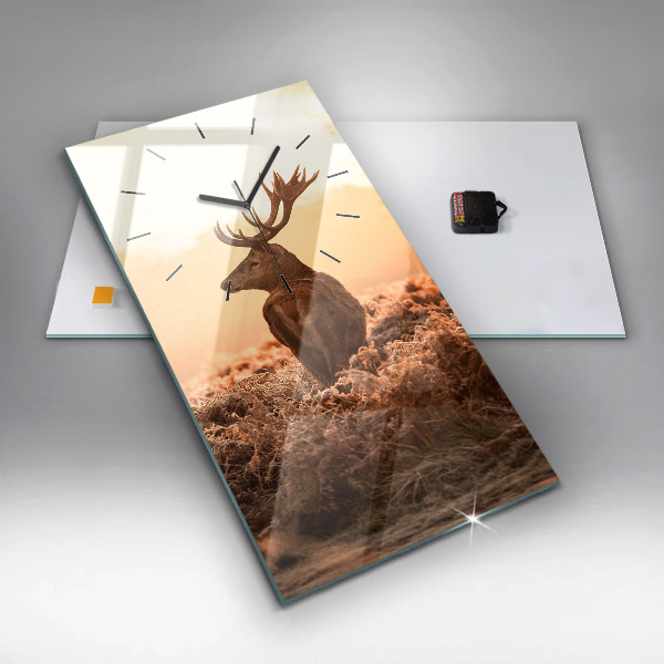 Modern vertical wall clock Deer at sunrise