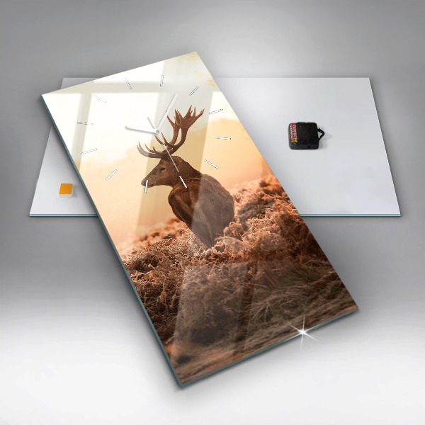 Modern vertical wall clock Deer at sunrise