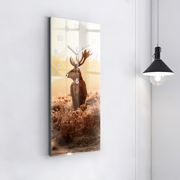 Modern vertical wall clock Deer at sunrise