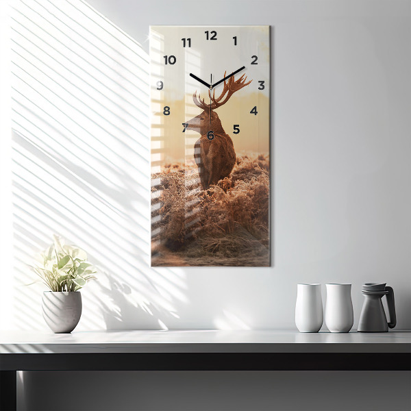 Modern vertical wall clock Deer at sunrise