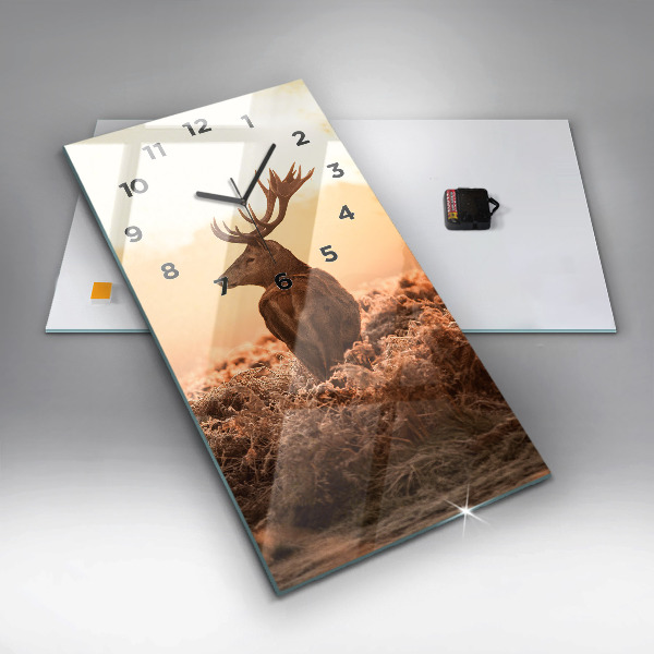Modern vertical wall clock Deer at sunrise
