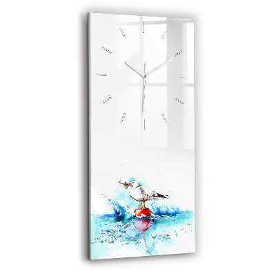 Modern vertical wall clock Painted seagull