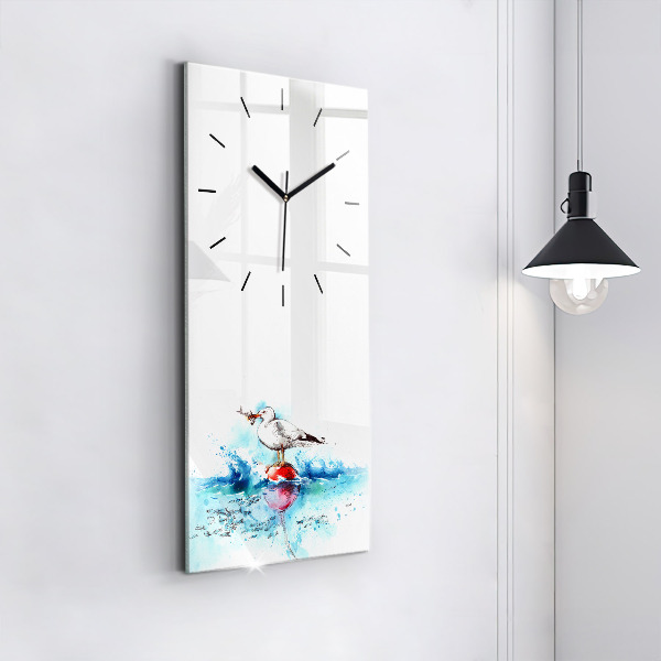 Modern vertical wall clock Painted seagull
