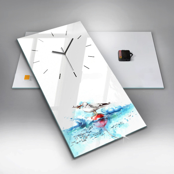 Modern vertical wall clock Painted seagull