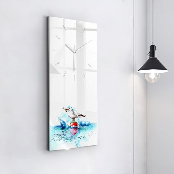 Modern vertical wall clock Painted seagull