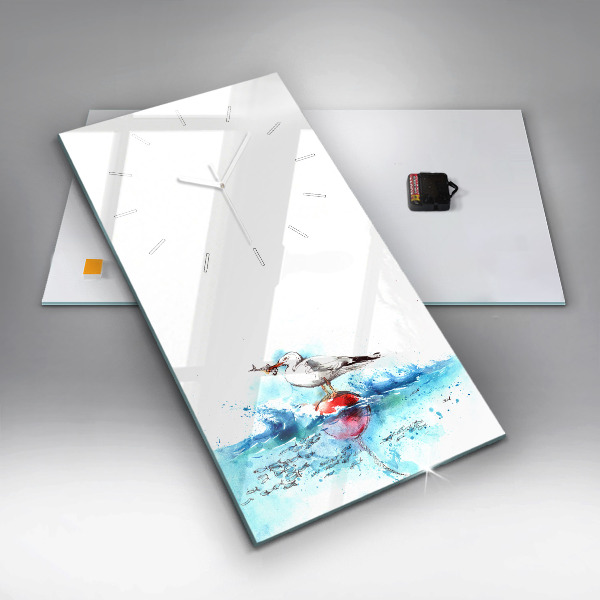 Modern vertical wall clock Painted seagull