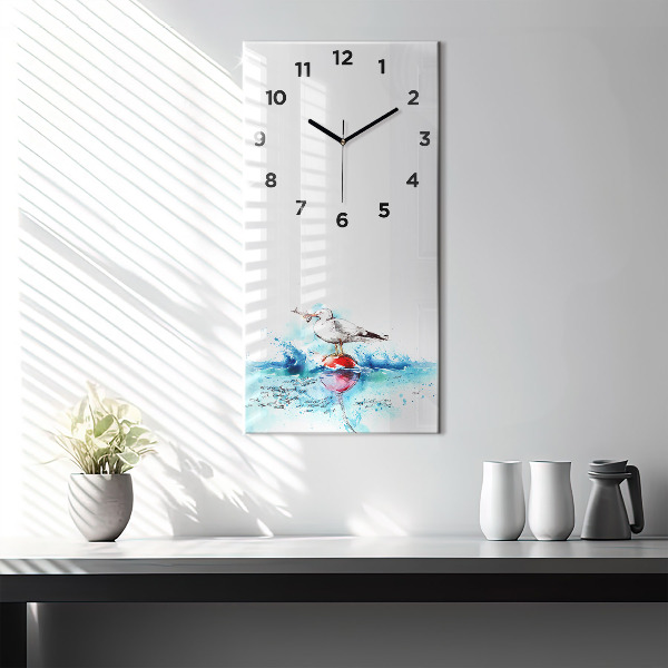 Modern vertical wall clock Painted seagull