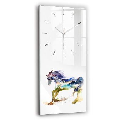 Modern vertical wall clock Painted Mountains and Horse