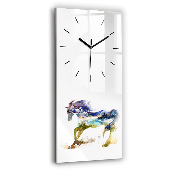 Modern vertical wall clock Painted Mountains and Horse