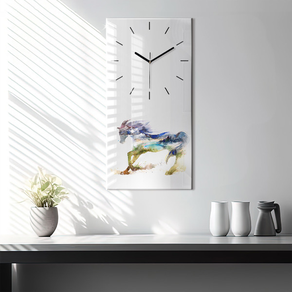 Modern vertical wall clock Painted Mountains and Horse