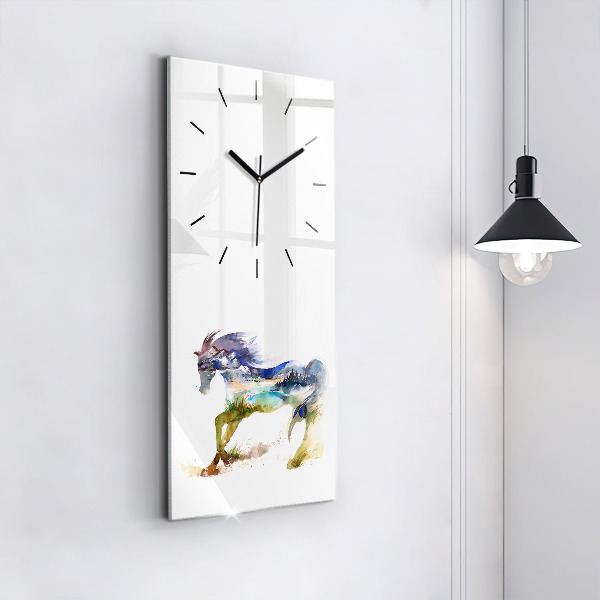 Modern vertical wall clock Painted Mountains and Horse