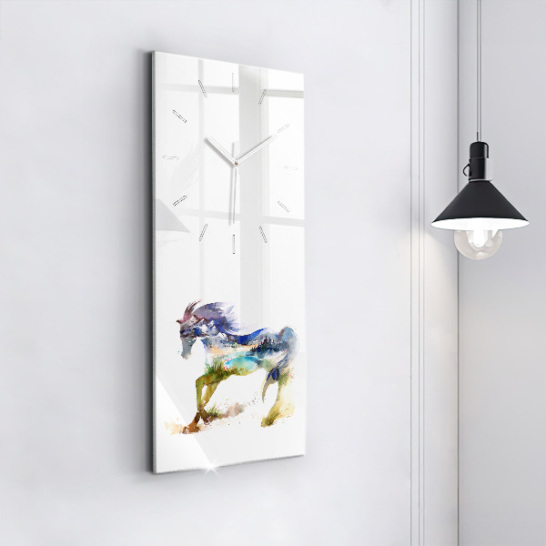 Modern vertical wall clock Painted Mountains and Horse