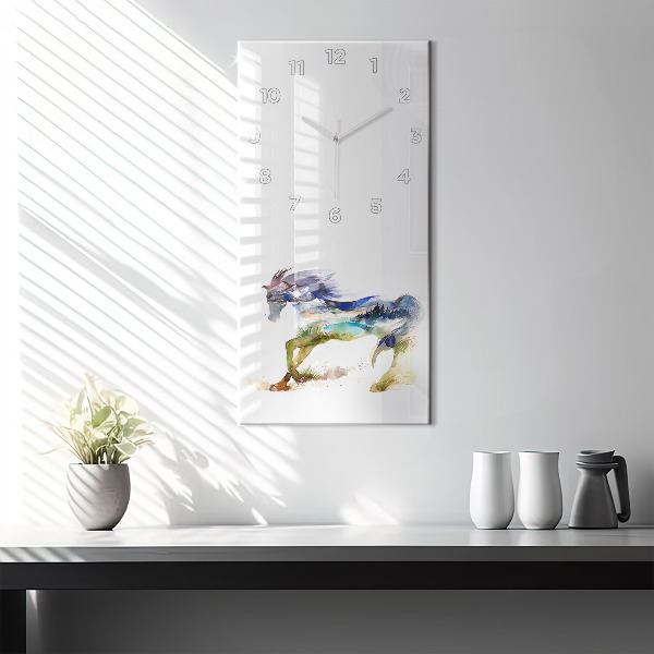 Modern vertical wall clock Painted Mountains and Horse