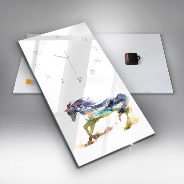 Modern vertical wall clock Painted Mountains and Horse