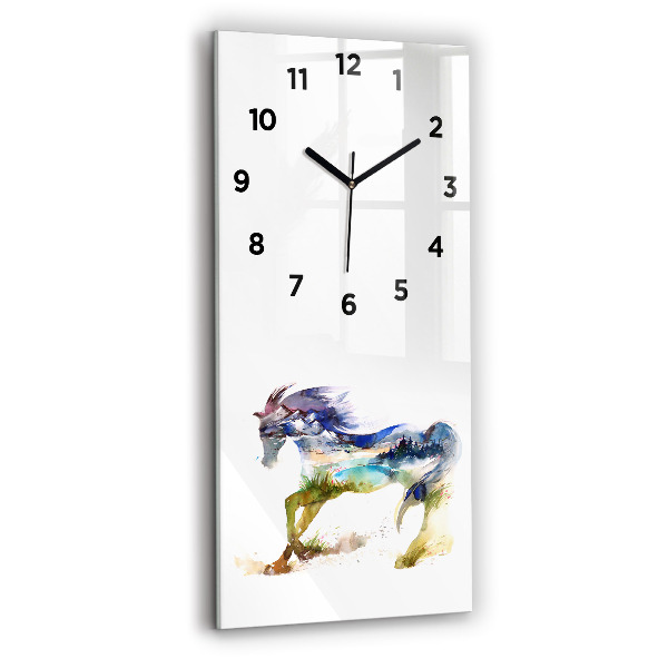 Modern vertical wall clock Painted Mountains and Horse