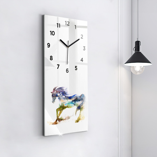 Modern vertical wall clock Painted Mountains and Horse