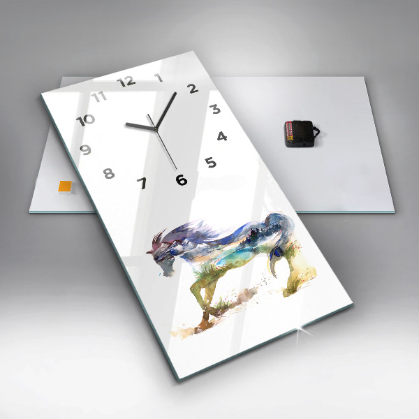 Modern vertical wall clock Painted Mountains and Horse