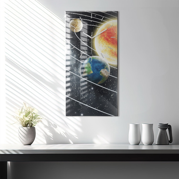 Modern vertical wall clock The solar system