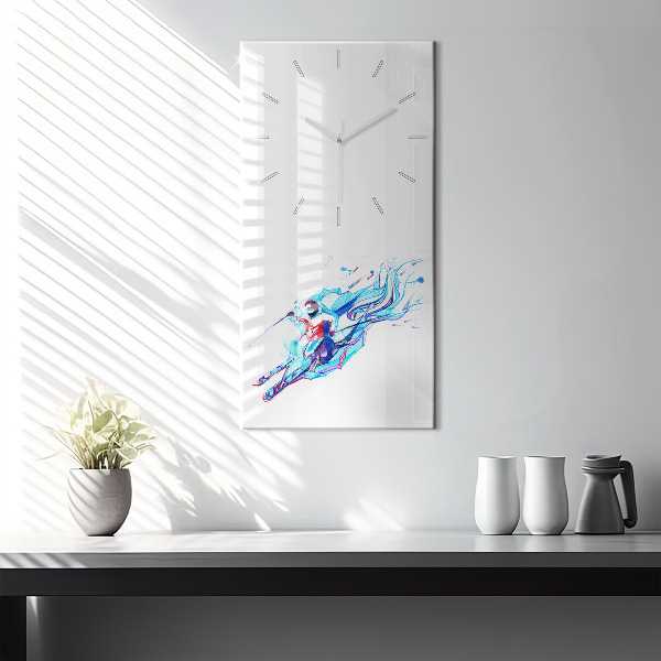 Modern vertical wall clock Skier
