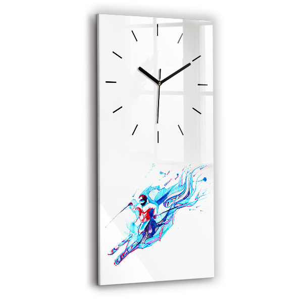 Modern vertical wall clock Skier