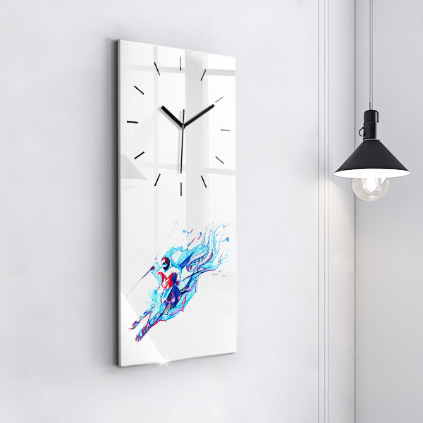 Modern vertical wall clock Skier