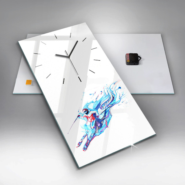 Modern vertical wall clock Skier