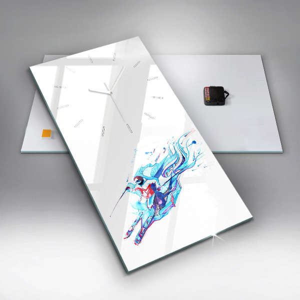Modern vertical wall clock Skier