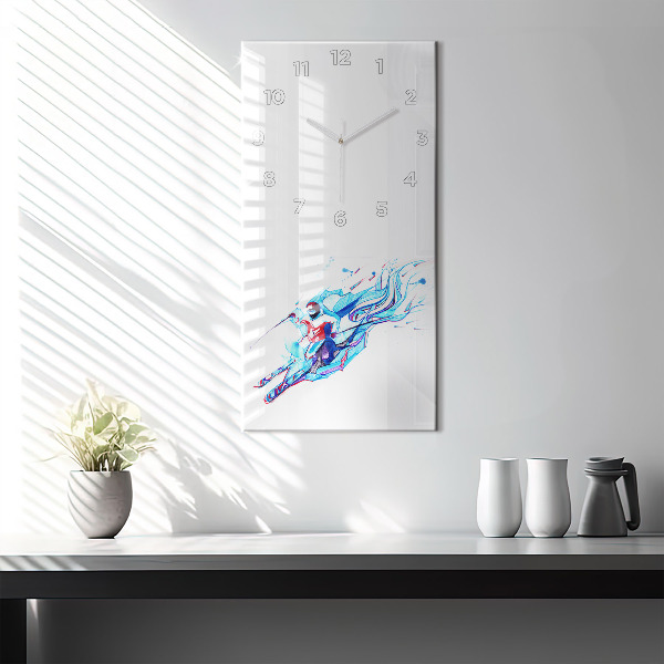 Modern vertical wall clock Skier