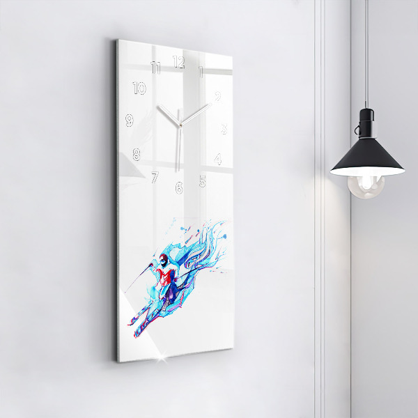 Modern vertical wall clock Skier