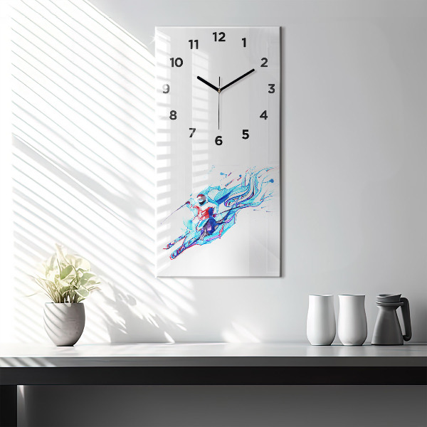 Modern vertical wall clock Skier