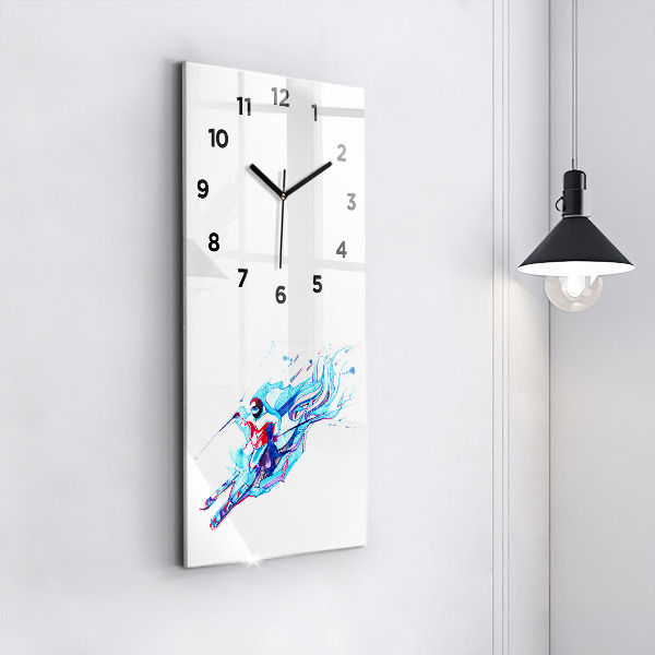 Modern vertical wall clock Skier