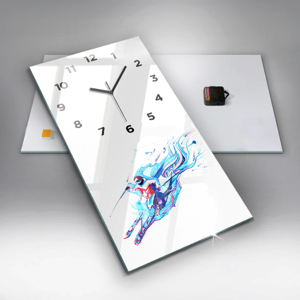 Modern vertical wall clock Skier