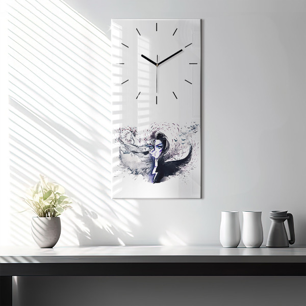 Modern vertical wall clock Illustration of a Woman