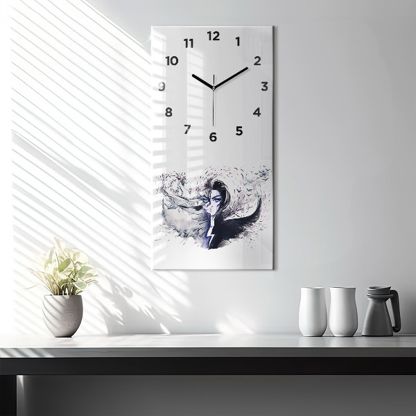 Modern vertical wall clock Illustration of a Woman